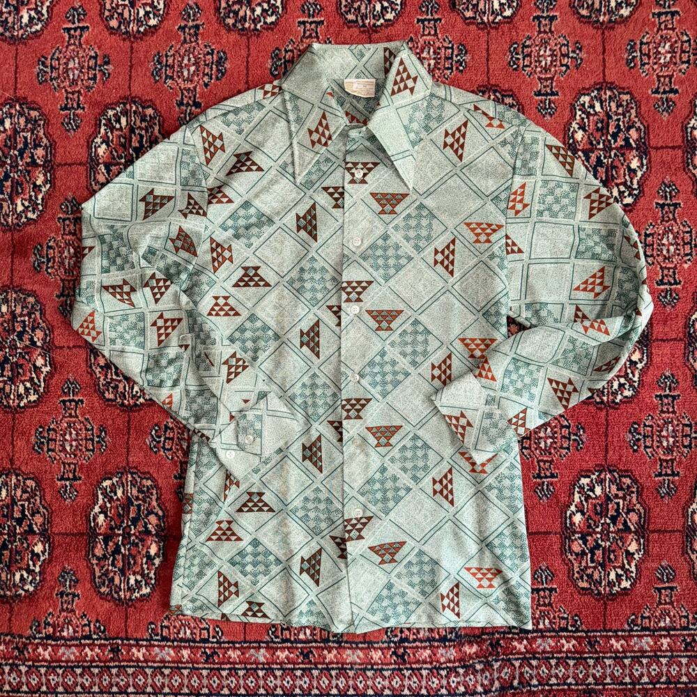 Vintage Sears 1970s Geometric Button Down Shirt | Men’s Retro‎ Mod